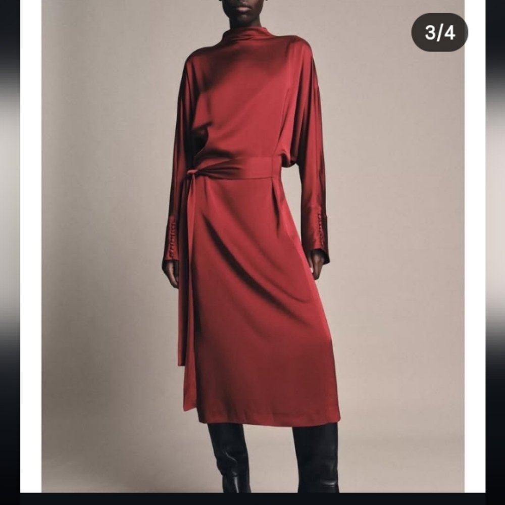 Zara Rust Red Satin Midi Dress - Picture 4 of 6